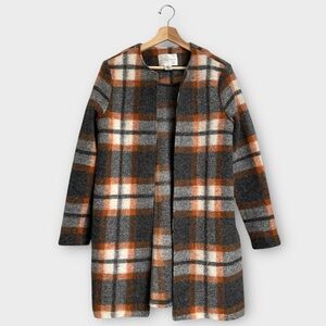 Max Studio Wool Blend Plaid Open Front Coat Women’s Size S Gray Rust